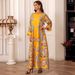 Muslim Ladies Robe Round Neck Home Dress Long Sleeve Floral Hot Diamond Beading Abaya Dress_ecoleips.com