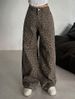 New European And American Spring/Autumn Leopard Print Versatile Jeans For Women, Vintage Design, Unique Loose Straight_ecoleips.com