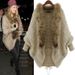 Women's Knitted Cape Cardigan Batwing Sleeve Coat With Fur Collar - Autumn Winter Fashion Outerwear_ecoleips.com