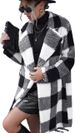 Women's Lapel Long-sleeved Buckle-free Plaid Long Loose Casual Coat Coat_ecoleips.com