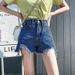 2025s Women's Summer Denim Shorts, Stylish Thin Plus Size, Slimming High Waist, Ripped A-line Frayed Hot Pants, Trendy Ins_ecoleips.com