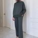 Minimalist Workwear Set - Long Sleeve Knit Top + Relaxed Pants, Breathable Stretch Fabric For Office & Weekend Errands (Gray/Red/Navy, S-XXXL)_ecoleips.com