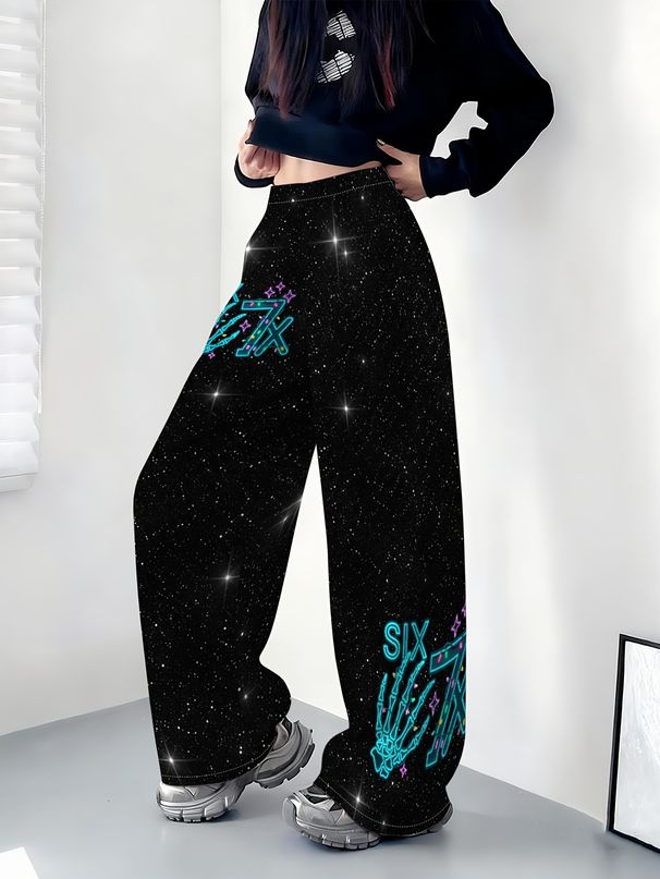 Women's Stylish Wide Leg Trousers Lightweight Breathable All Over Letter Print Casual Pants Trendy All Seasons_ecoleips.com