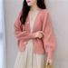French V-Neck Candy Color Long Sleeve Cardigan Women's Loose Knit Sweater Coat Casual Elegant Outerwear_ecoleips.com