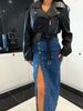 Women's High Waist Button Detail Irregular Slit Denim Skirt Slim Fit Hip Length Bottoms_ecoleips.com