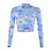 European And American Cross-border Foreign Trade Women's Clothing, Mesh Hollow Butterfly Print Long-sleeve Cropped_ecoleips.com