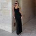 Summer New Style Women's Long Dress European And American Style Solid Color U Neck Sleeveless Halter Neck Backless_ecoleips.com