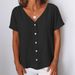 Women's Clothing Casual Short Sleeve V Neck Cardigan Multicolor Shirt_ecoleips.com