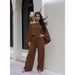 Women's Elastic Pleated Batwing Sleeve One Piece Wide Leg Pants Set with Pocket European American Style Clothing_ecoleips.com