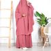 New Women's Two-Piece Set Solid Color Long Sleeve Robe Dubai Prayer Dress With Pocket P106_ecoleips.com