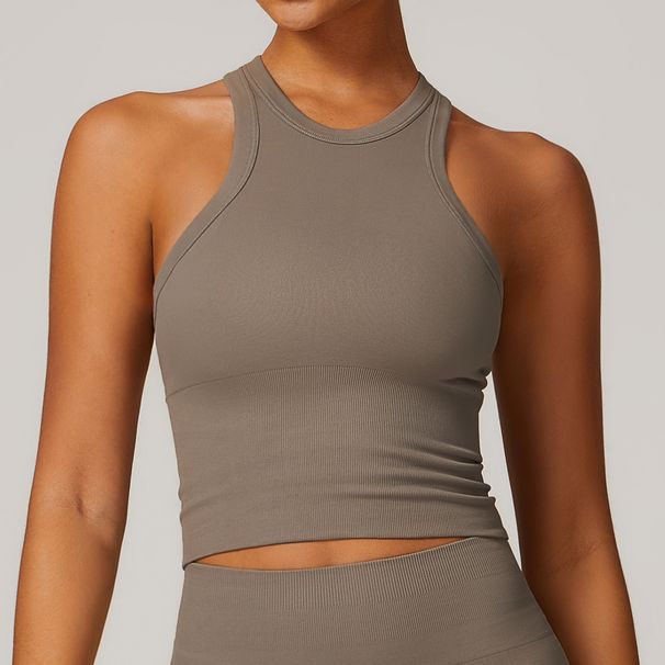 Women's Clothing Seamless Racerback Yoga Vest For Women Tight Fitting One Piece Stomach Covering Sports Top Yoga Wear 7725_ecoleips.com