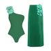 Women's Clothing Swimsuit New 3d Flower Tube Top Fresh Green One Piece Swimsuit Wrap Skirt Suit Female_ecoleips.com