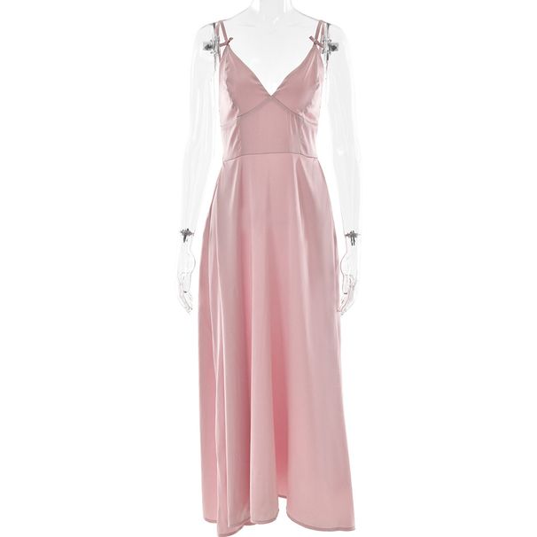 Women's New V‑Neck Spaghetti Strap Open Back Sleeveless Evening Party Dress_ecoleips.com