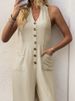 K New Simple Vacation Slimming Over-the-shoulder Solid Wide-leg Bodysuit_ecoleips.com