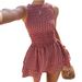 Women's Clothing Women's Mini Dress Pink Vichy Checkered Off-Shoulder Tie-Waist Street Style Summer European American Cross Border Fashion_ecoleips.com