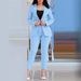 Women's Clothing Solid Color Slim Fit Casual Fashion Waist Double Breasted Two Piece Suit_ecoleips.com