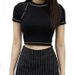 Women's Summer Y2K Sleeve Round Neck Slim Fit Casual Pullover Short T-Shirt Tight Top_ecoleips.com