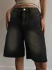 American Style Black Denim Retro Mid-Length For Women Loose Five-Point Pants Wide-Leg Straight Shorts European Size_ecoleips.com