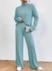 Autumn And Winter Casual High-Neck Knitted Long-Sleeved Suit Women's Sweatshirt Loose Trousers Two-Piece Set_ecoleips.com