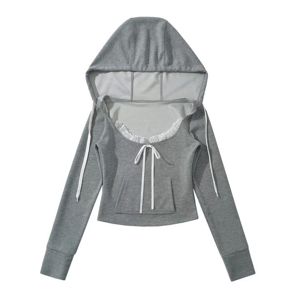Verve 2024 Summer New Women's Fashion Square Neck Hooded Top + Elastic Waist Skirt Lace Patchwork Set_ecoleips.com