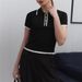 Women's Clothing Slim Short Sleeved Lapel Tops New Thread Tight Contrast Color Temperament Knitted Sweaters_ecoleips.com
