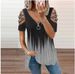 Aria Basics Aria Basics 2023 European And American Cross-border Clothing V-neck Zipper Pullover Printed Short-sleeve Loose T-shirt Women's_ecoleips.com