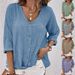 Women's V-Neck Short Sleeve Knit Cardigan Open Front Loose Fit Longline Blouse Tops_ecoleips.com