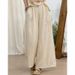Suitable For All Seasons Artistic Embroidered Ramie Wide-Leg 2025 Summer New Elastic Waist Plus Size Slimming Double-Layer Casual Pants For Women_ecoleips.com