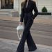 Women's Black Suit Set – Tailored Jacket & Straight Pants (S-XL, Autumn & Winter, Office & Casual Wear)_ecoleips.com
