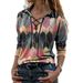 Women's Autumn T-Shirt Contrast Print Long Sleeve Lace-Up V-Neck Base Shirt Top For Women_ecoleips.com