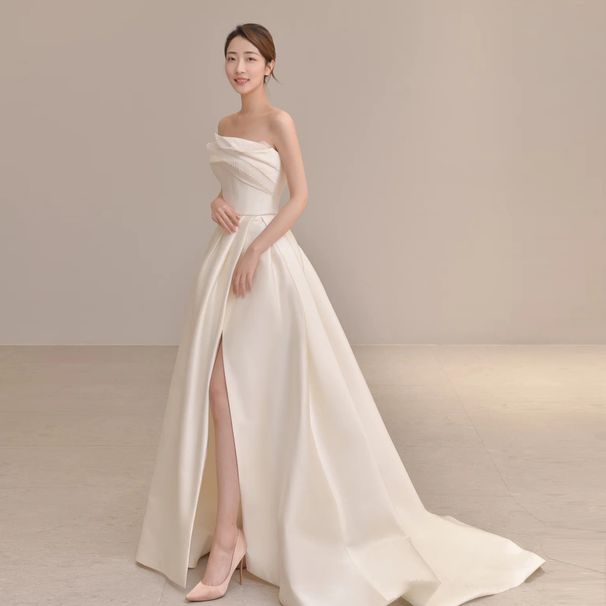French Style Light Wedding 2025 New Bride Strapl Simple Satin Gown High-Quality Texture Floor-Length Spring Outing_ecoleips.com