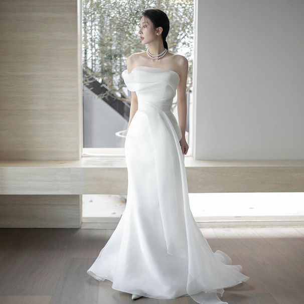 Women's Clothing Style One Shoulder Light Wedding Dress Bride Super Fairy Forest Style Out Of The Door Yarn Simple Temperament White Dress Fishtail_ecoleips.com