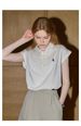 Women's Sleeveless Polo Shirt, Casual Embroidery Blouse, Lightweight Striped Top For Office & Daily Wear, White_ecoleips.com