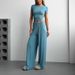 Women's Clothing Women's Knitted Two-Piece Set Short Sleeve T-Shirt And Pants Casual Innerwear Base Layer For Formal & Casual_ecoleips.com