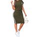 Women's Casual Round Neck Short Sleeve T-Shirt & Midi Skirt Set – 2026 Cross-Border Fashion 2-Piece Outfit With Side Stripe Accents_ecoleips.com