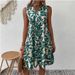 Women's Bohemian-Style Loose-Fitting Dress With V-Neckline, Pleated Design And Printed Pattern_ecoleips.com