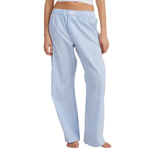 HEZIOWYUN Women's Y2K Loungewear Summer Baggy Long Pants Button Elastic Low Waist Wide Leg Loose Plaid/Striped Sleep Trousers_ecoleips.com