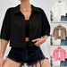 All Colors Sizes Available, 2026 New Cross-border European And American Women's Fashion Shirt, Solid Color Button Pocket_ecoleips.com
