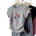 High End Women's off Shoulder T-Shirt Short Sleeved Slimming Waist Cinching Irregular Print Summer Top_ecoleips.com