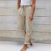 Women's Casual Striped Solid Color Cotton Linen Loose Long Pants Home Pants_ecoleips.com