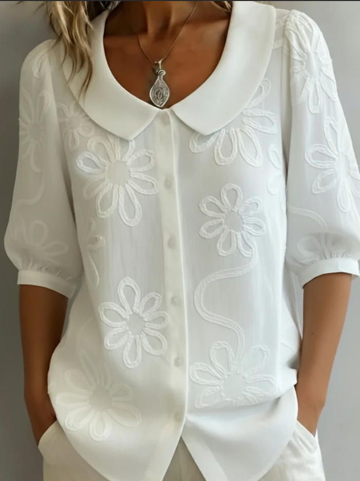 Vintage Floral Embroidered Shirt – Oversized Button-Up Blouse With Roll-Up Sleeves (S-3XL, Euro/US Bestseller)_ecoleips.com