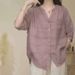 Bohemian Linen Shirt For Women - Oversized V-Neck Summer Blouse, Lightweight & Breathable (White/Green/Blue/Lavender/Grey/Navy/Orange)_ecoleips.com
