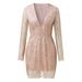 Long Sleeve Evening Dress With Deep V-Neck, Gold-Plated Skirt, And Full-Body Fit For Autumn Women's Wear_ecoleips.com