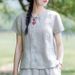 Cotton-Linen Ethnic Style New Chinese Embroidered Short-Sleeve T-Shirt, Spring/Summer Artistic Women's Loose Casual Top,_ecoleips.com