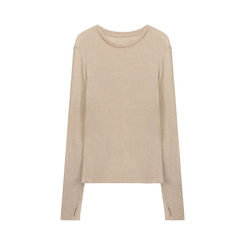 Silk Round Neck Basic Cool Socket Sun Protection Clothing, Long Sleeved Women's T-shirt, Summer Thin Top_ecoleips.com