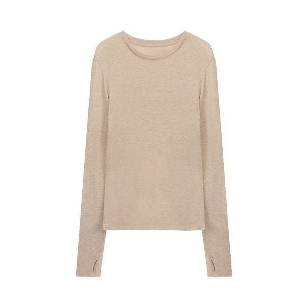Silk Round Neck Basic Cool Socket Sun Protection Clothing, Long Sleeved Women's T-shirt, Summer Thin Top_ecoleips.com
