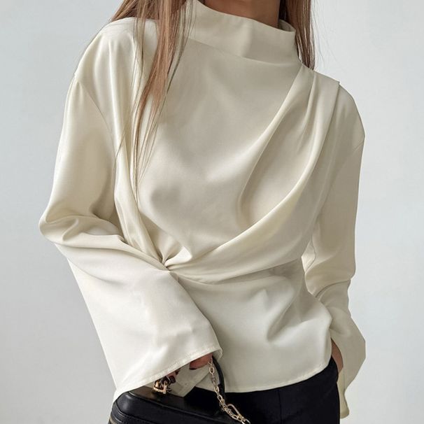 Fashionable French Chiffon High-End Split Women's Shirt For Spring And Summer, Apricot-Colored Cinched Waist Long-Sleeve_ecoleips.com