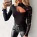 European American Cross-border 2025 New Elegant Lace Spliced Long-sleeve T-shirt In Black, Stylish And Slimming_ecoleips.com