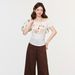 Purely Alluring Apricot Lace Short-Sleeve T-Shirt For Women, 2026 Summer Printed Ruched Waist-Cinching Off-Shoulder Top_ecoleips.com