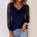 Women's Lace Trimmed Three Quarter Sleeve Top Import T-Shirt Casual Long Sleeve Blouse for Business And Office_ecoleips.com